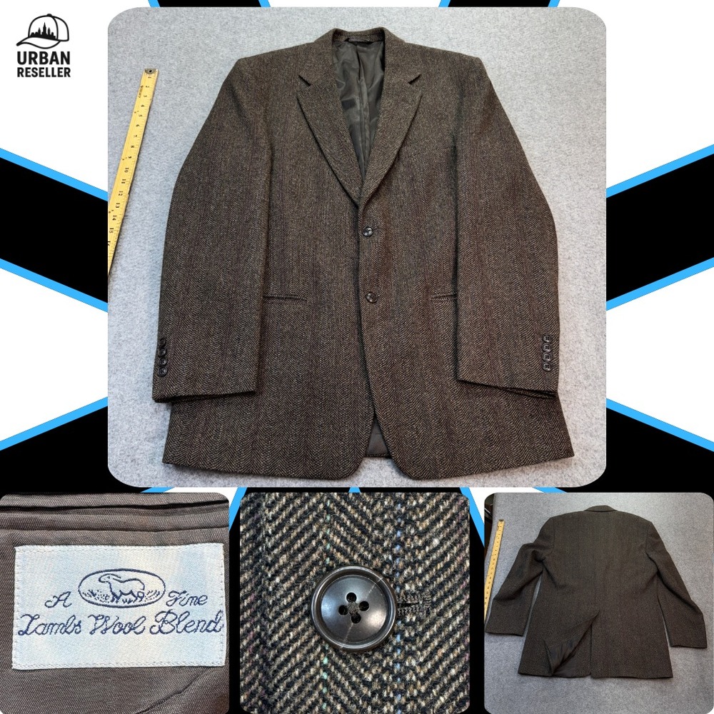 Cricketeer Men's 42L Brown Herringbone Lambs‎ Wool Sport Coat Blazer Jacket
